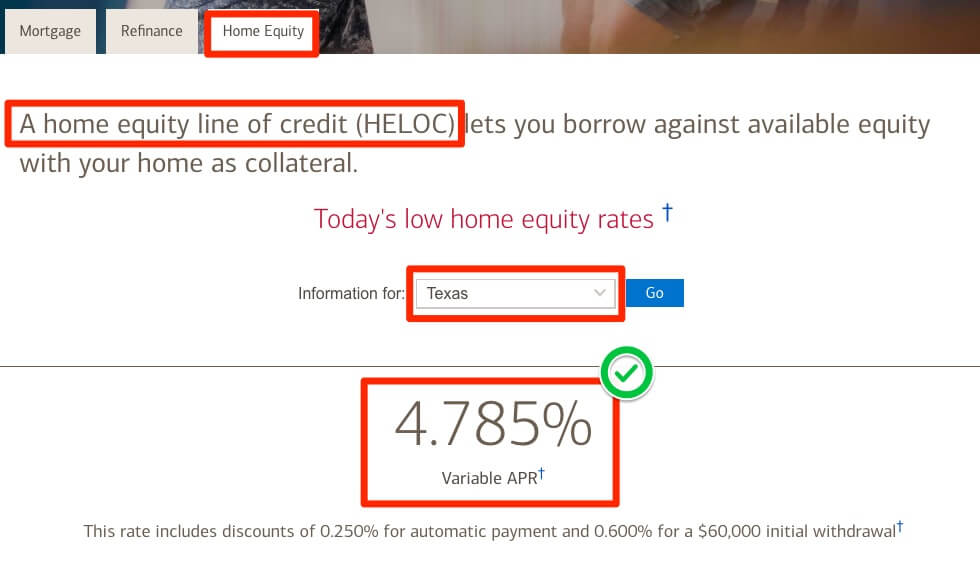 Heloc de Bank of America para TX